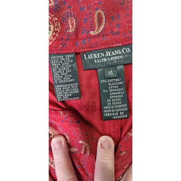 Lauren Jeans Co. Ralph Lauren‎ Womens 14 Capri Pants Red Paisley Preppy Western - Picture 2 of 6